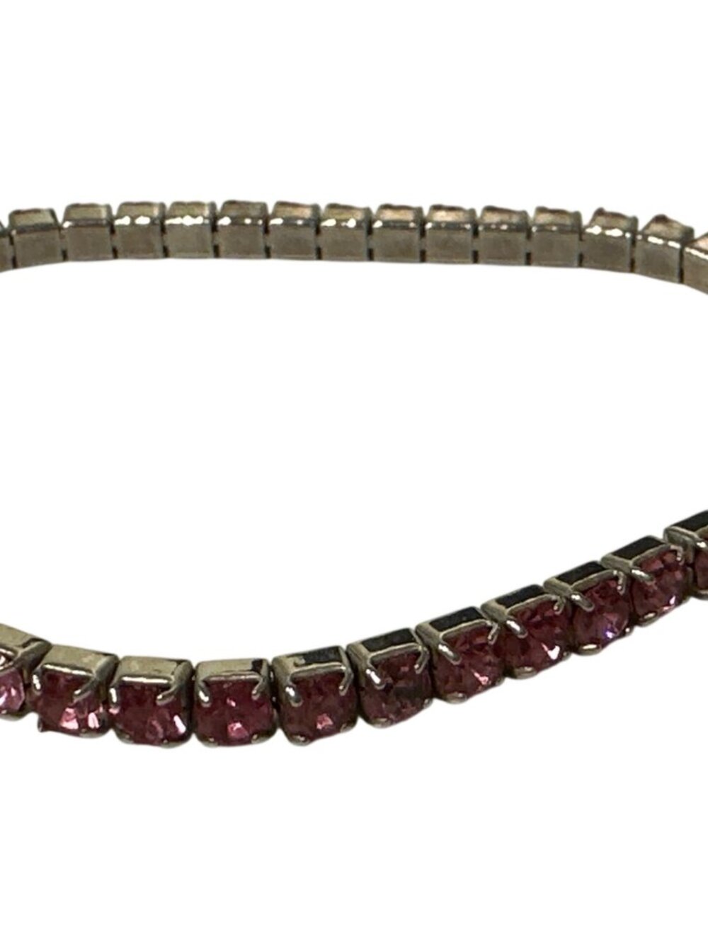 Tennis Bracelet Pink Rhinestone Silver-Tone Setting Stretchable Design Fairy Kei